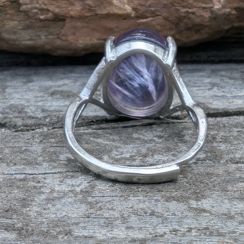 Gorgeous Rainbow Fluorite Gemstone Ring. Adjustable Ring Size 8-10 - Picture 3 of 8